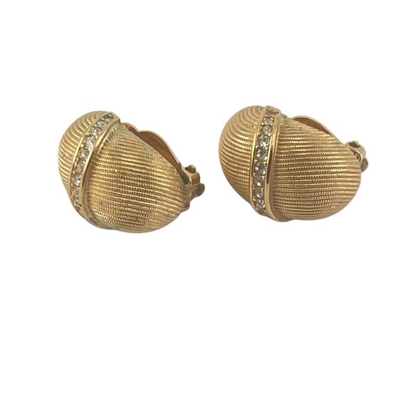 Vintage SAL Swarovski Gold Tone Clip-On Earrings With Rhinestone Accents - Picture 4 of 7